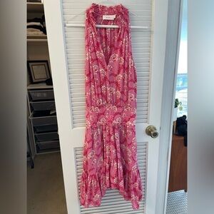 ALC Cody Floral Print 100% silk halter midi hot pink dress almost new